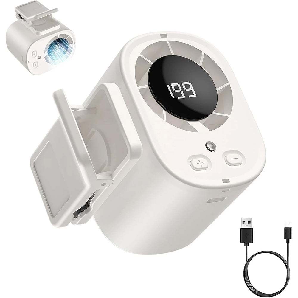 Car Clip Fan – 360° Rotation USB Air Conditioner Fan with LED Display, 2000mAh