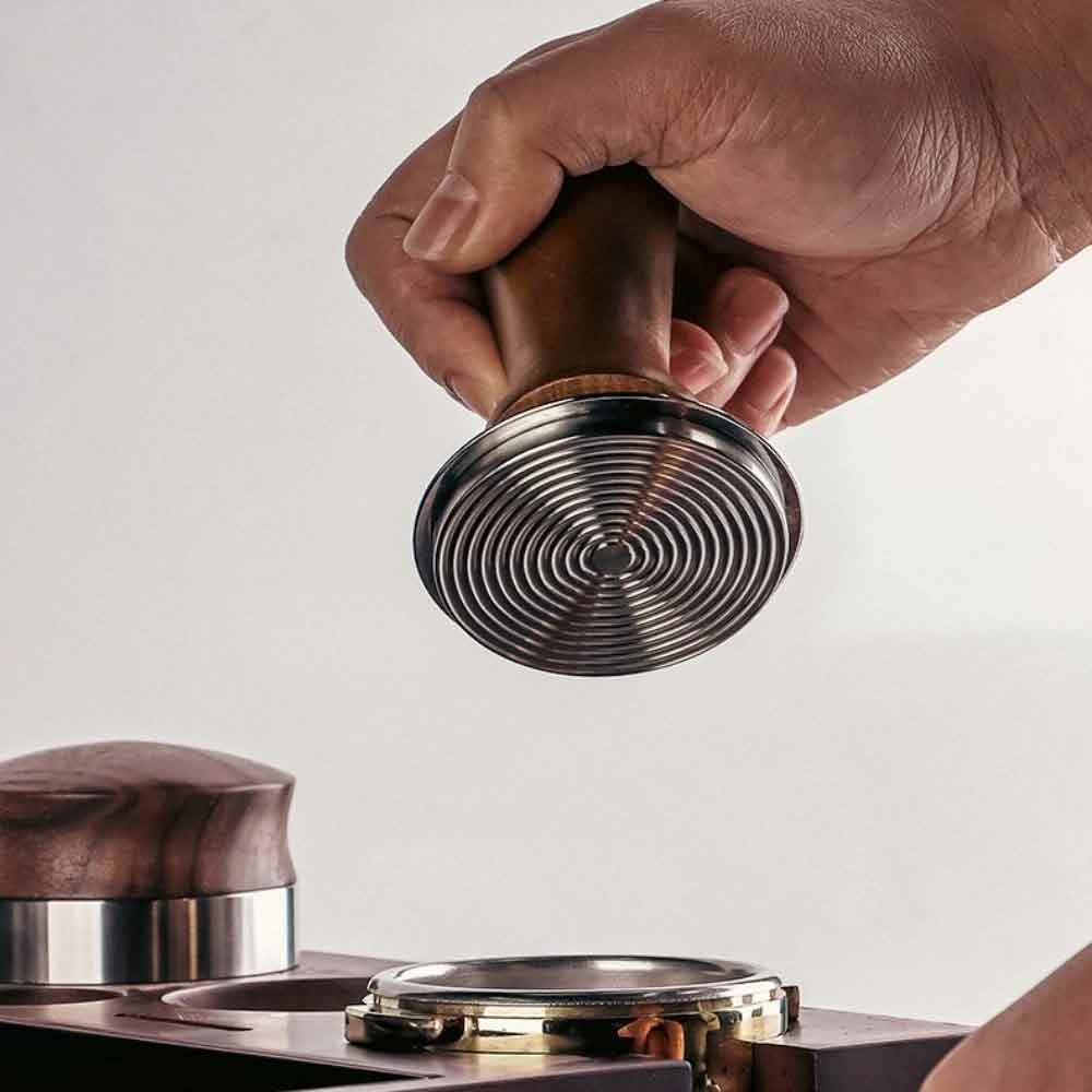 53mm Threaded Base Beech Wood Coffee Tamper – Internal Spring Balanced Force Coffee Hammer