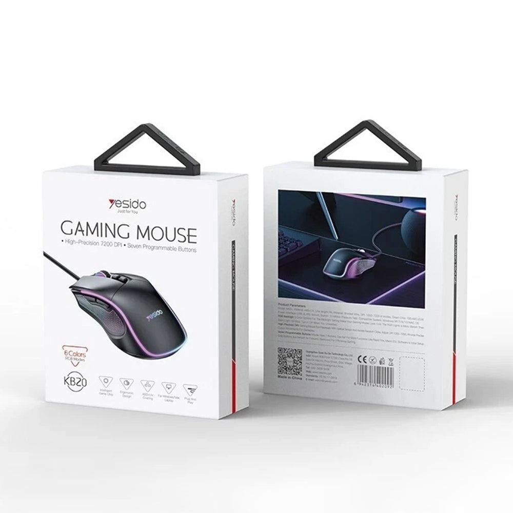 RGB Gaming Mouse Wired 7200 DPI - 6 Programmable Buttons Optical Sensor PC Laptop