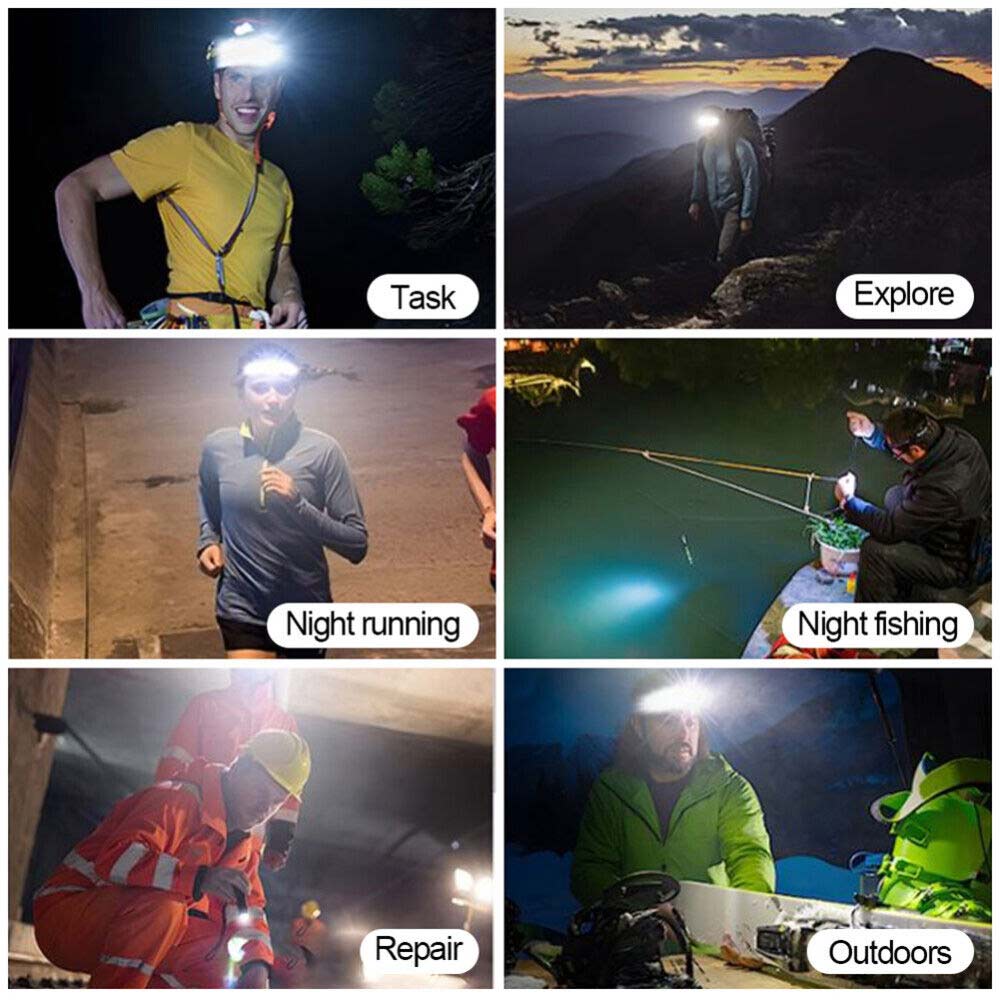 COB LED Headlamp Motion Sensor Head Torch Light USB Rechargeable Headlight