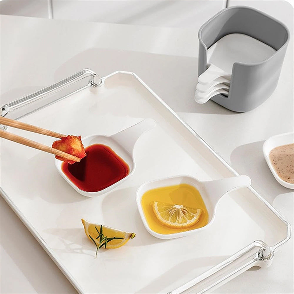 6-Piece Dipping Sauce Plate Set with Holder - Plastic Condiment Dishes for Parties