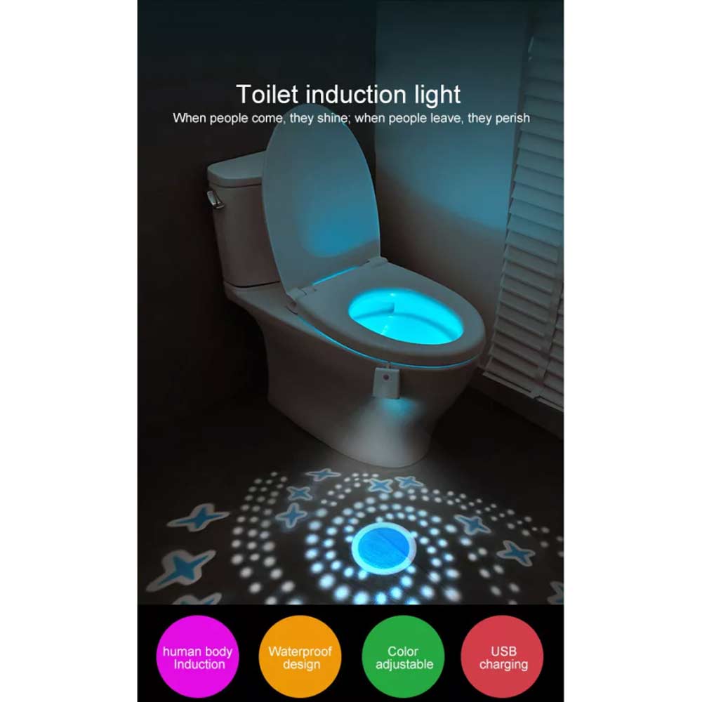 Toilet Bowl LED Night Light Motion Activated Seat Sensor Bathroom Lamp Light Rechargeable