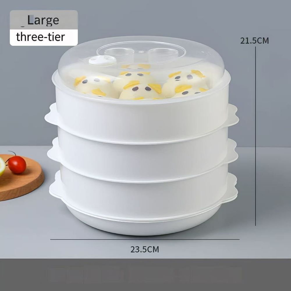 Multi-Layer Plastic Steamer Basket for Microwave – Large Capacity, Heat-Resistant Stackable Steamer