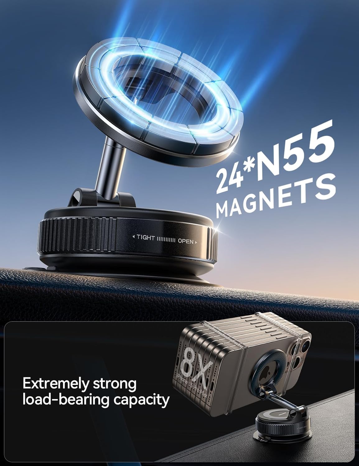 JOYROOM MagSafe Magnetic Car Mount - 360° Suction Cup Holder for iPhone & Android