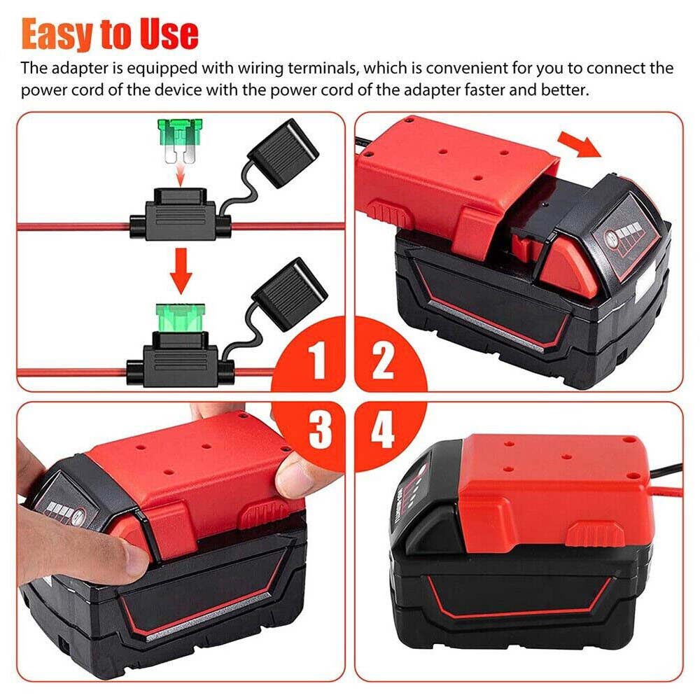 Battery Adapter With Fuse built-in switch for Milwaukee 18V To Dock Holder 12Awg
