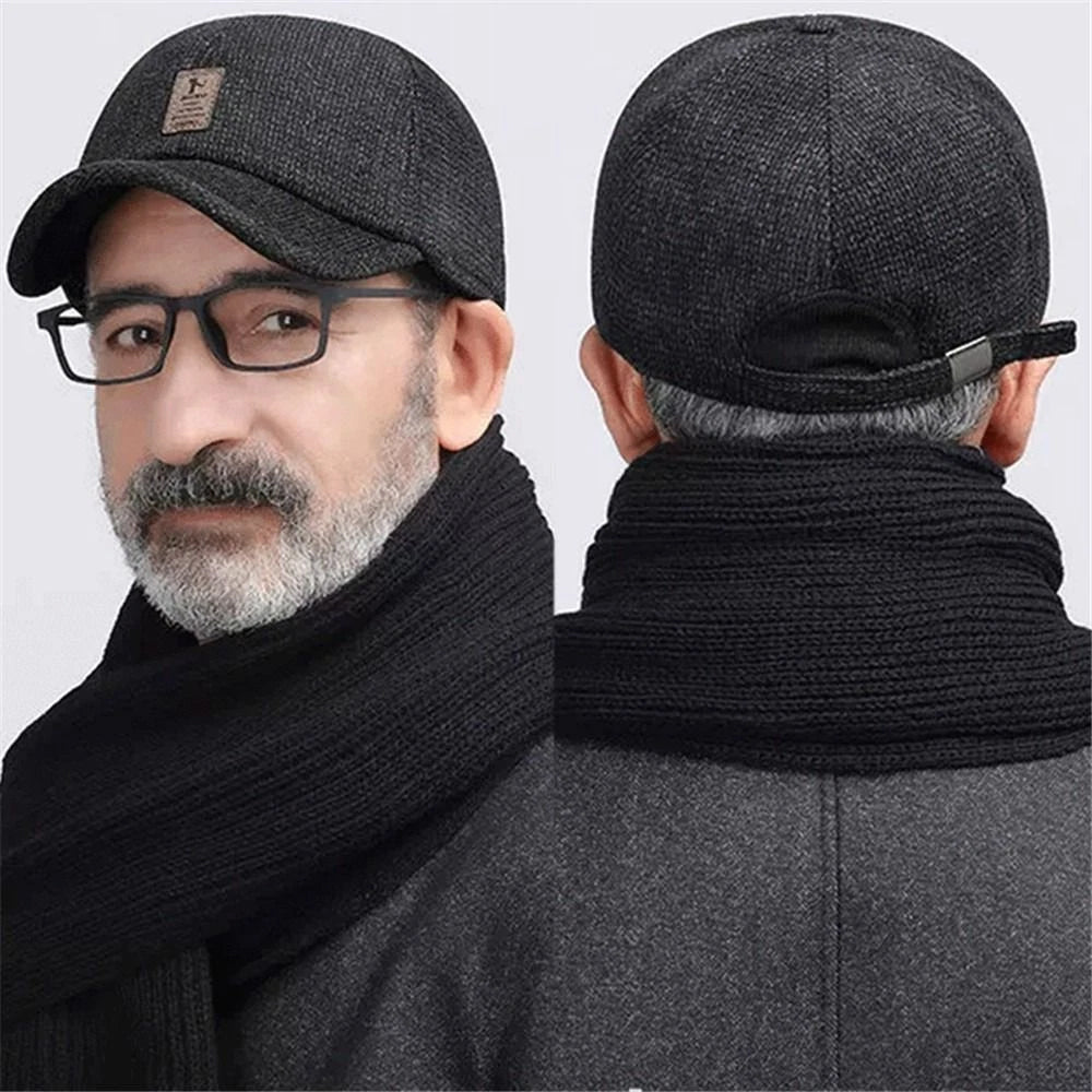 Men's Winter Hat with Earmuffs - Thick Warm Adjustable Baseball Cap for Cold Weather, Outdoor & Casual Wear
