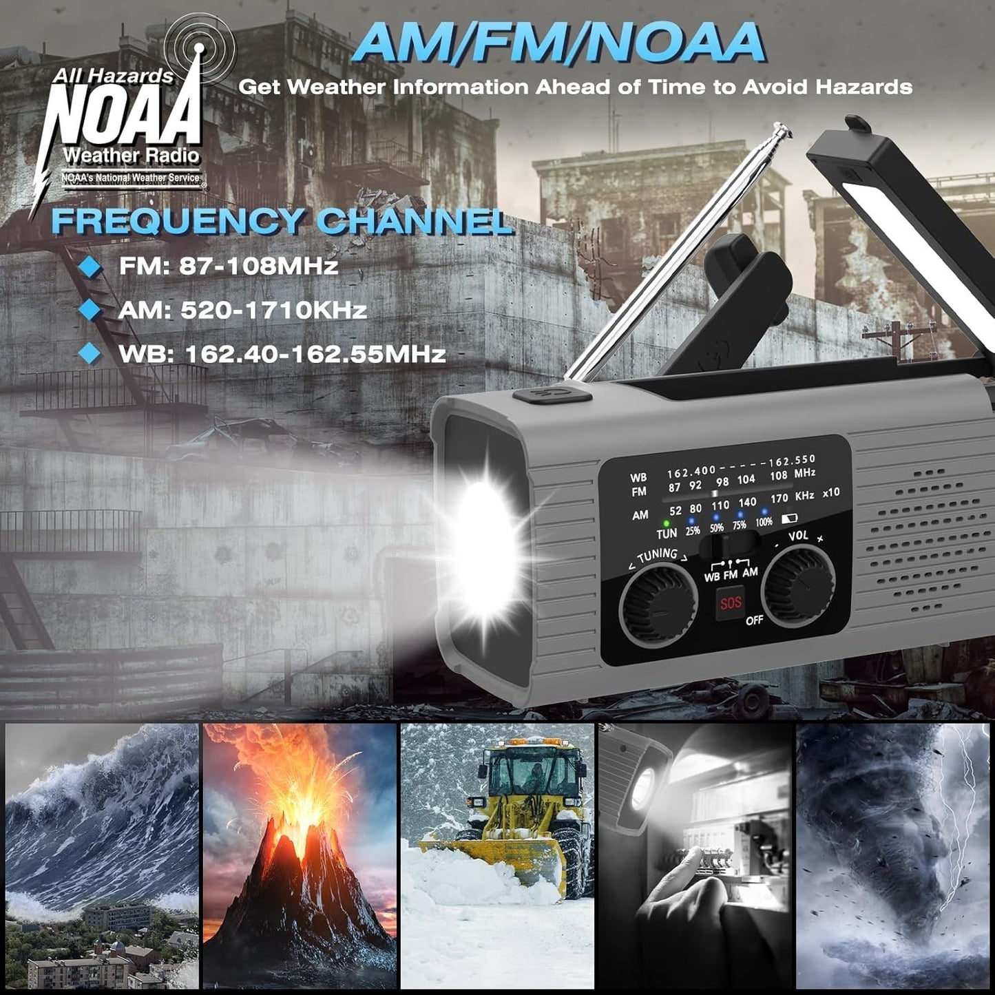 Portable Solar & Hand Crank Emergency Radio – Waterproof with Flashlight & Reading Light