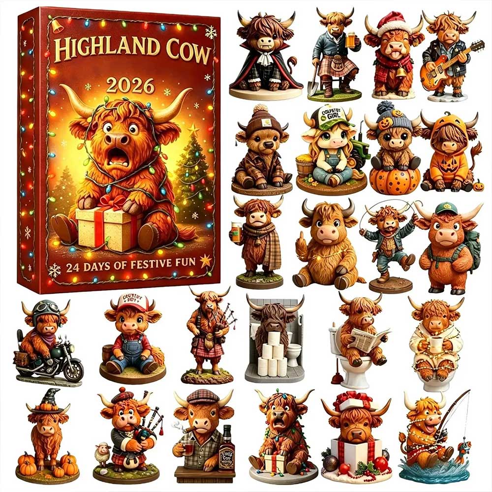 Highland Cow 24-Day Countdown Calendar – 2D Christmas Acrylic Figure Advent Gift