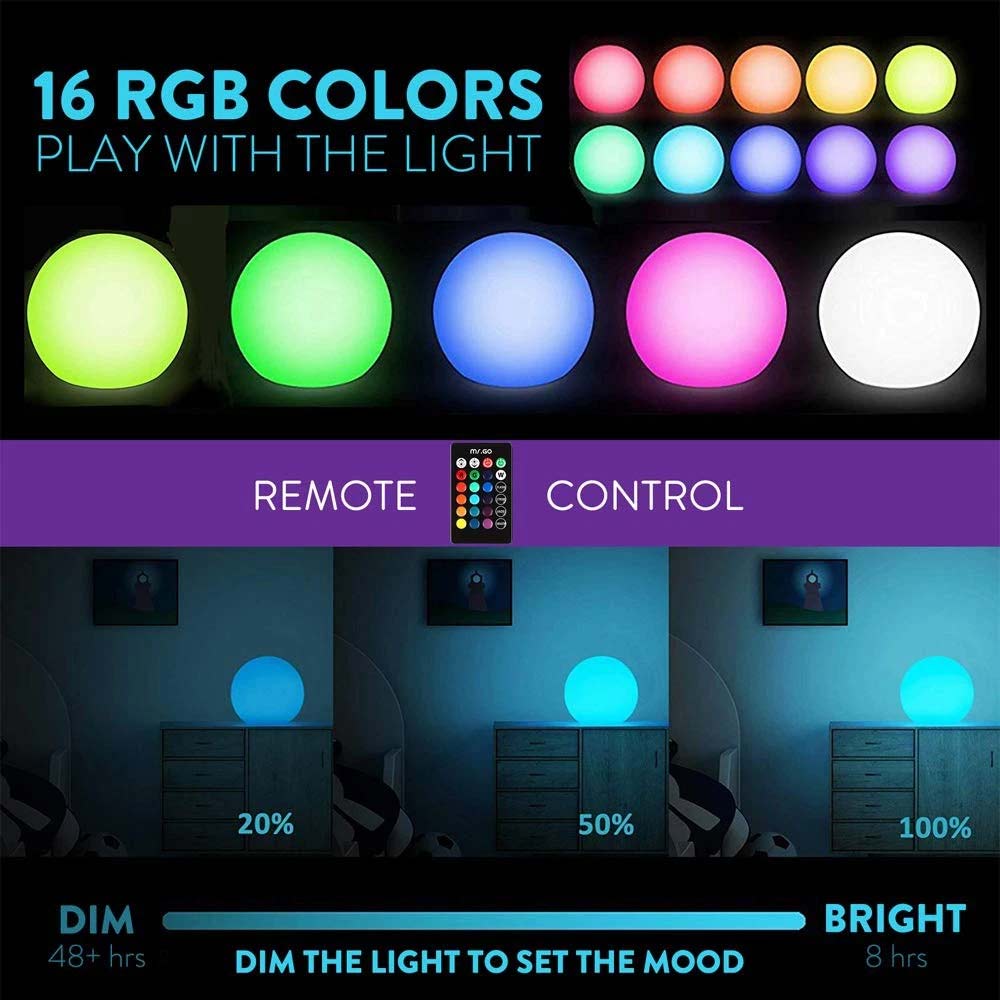 RGB LED Globe Light 15CM - 16 Colors Remote Control Mood Lamp, IP65 Waterproof