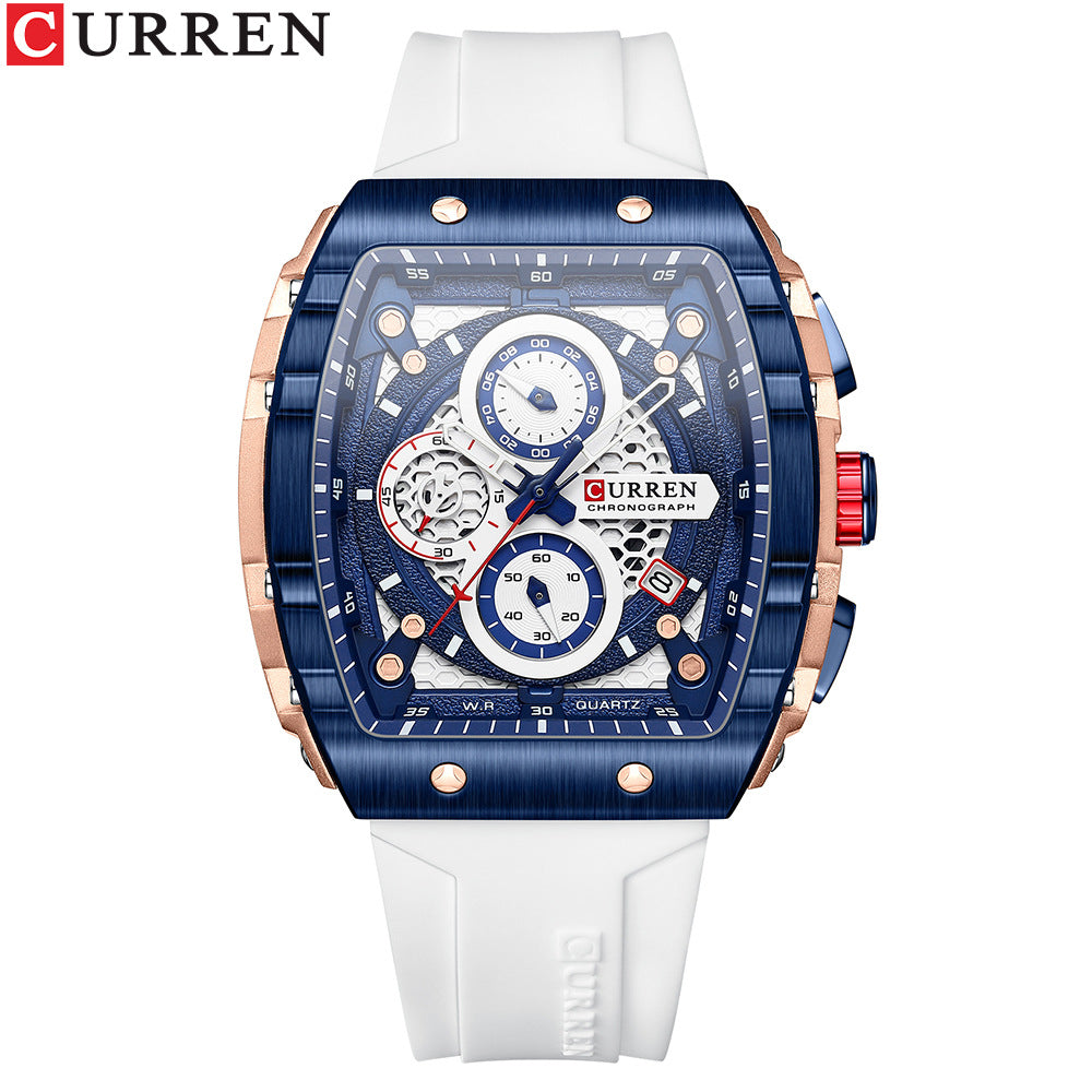 Men's Chronograph Watch – 47mm Quartz Silicone Strap, 3ATM Water Resistant