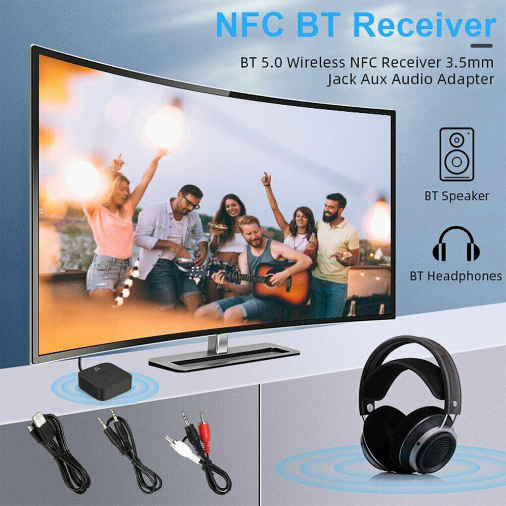 Bluetooth 5.0 Wireless Audio Receiver 3.5MM Jack AUX NFC to 2RCA Music Adapter