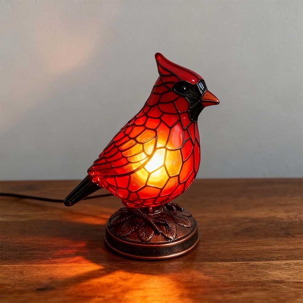 Cardinal Table Lamp - Handcrafted Red Resin Bird Night Light for Bedroom & Living Room Decor