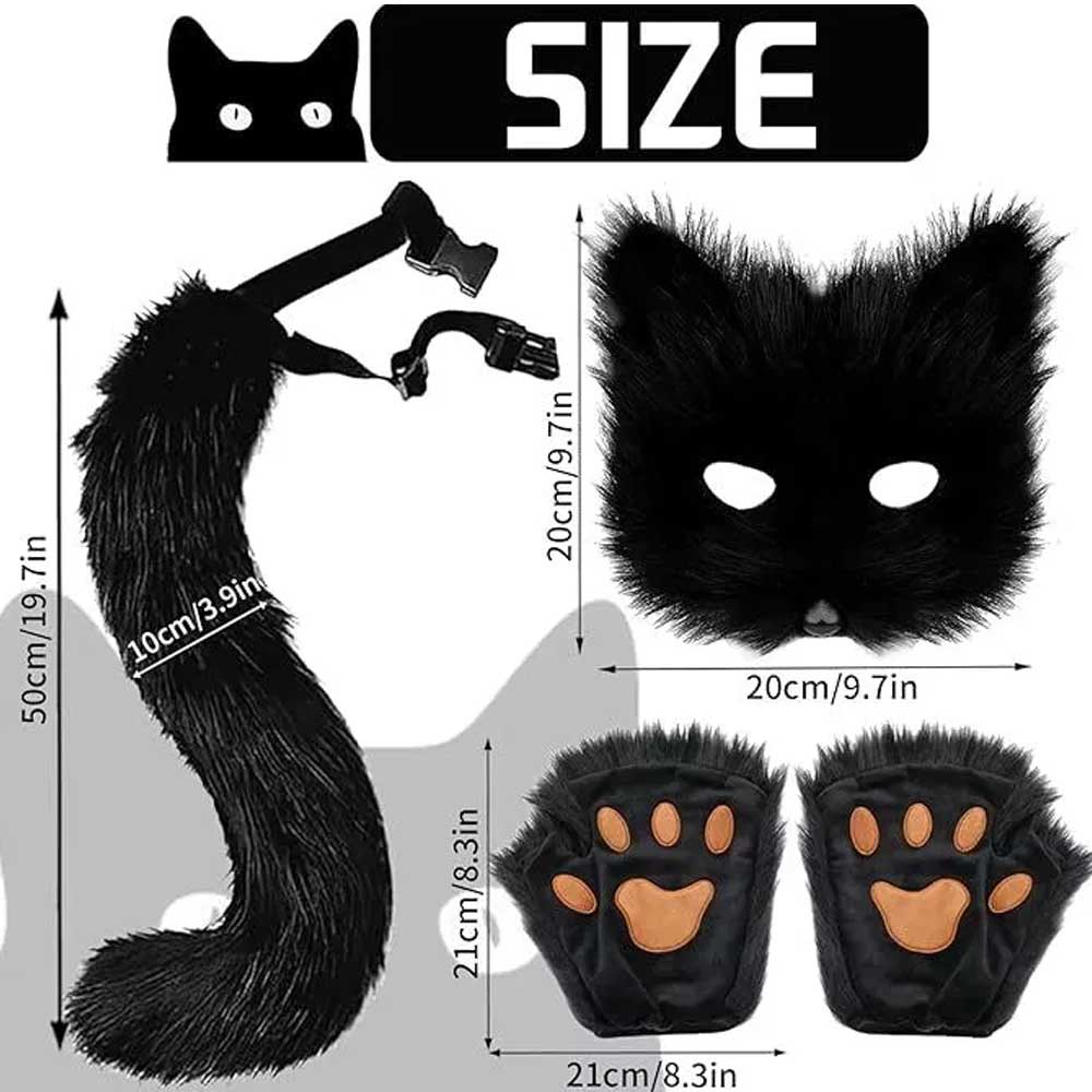 Furry Cat Fox Mask Christmas Party Cat Fox Cosplay Costume Mask Tail Paws Set