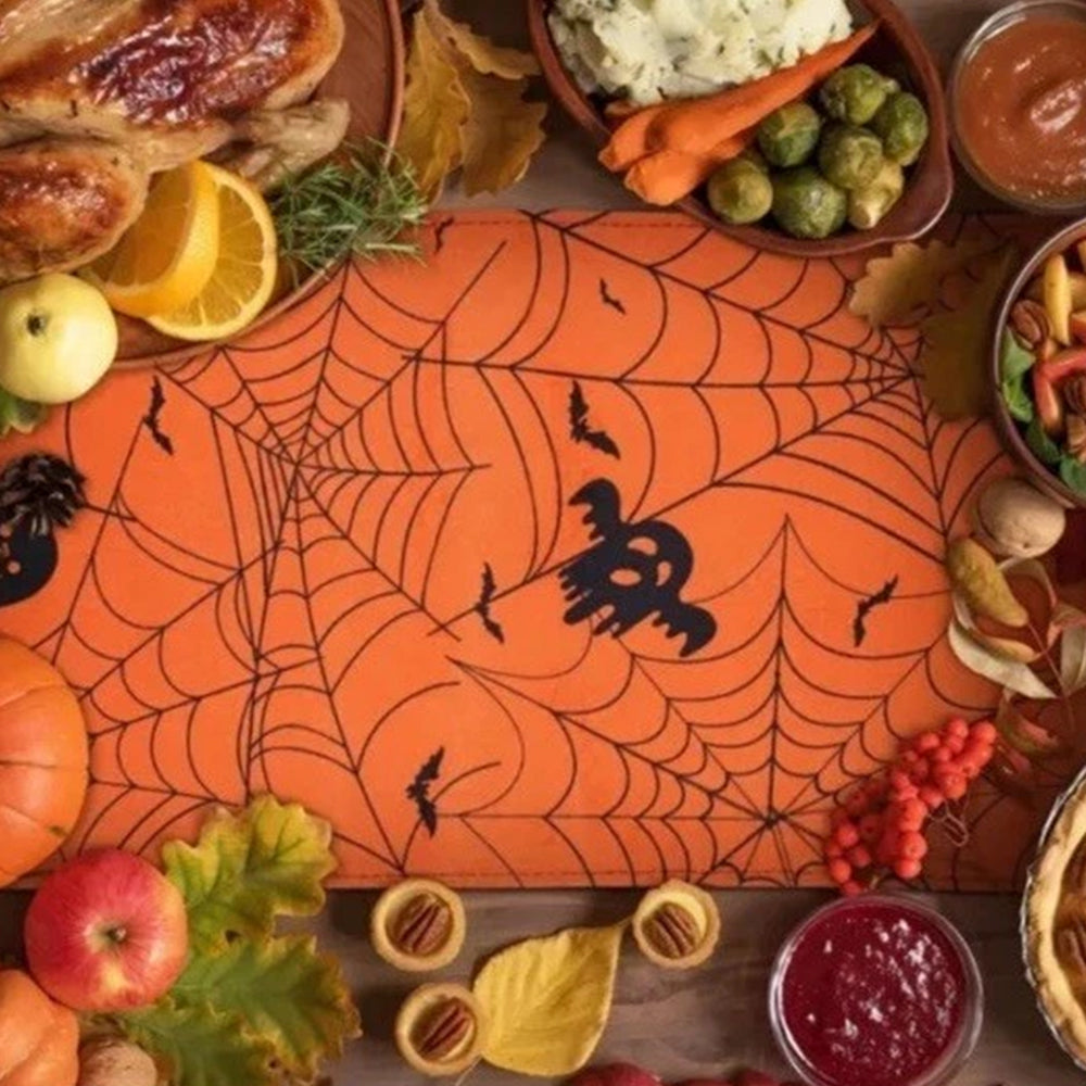 Halloween Table Runner Orange Autumn Kitchen Dining Cobweb Castle 275*33cm