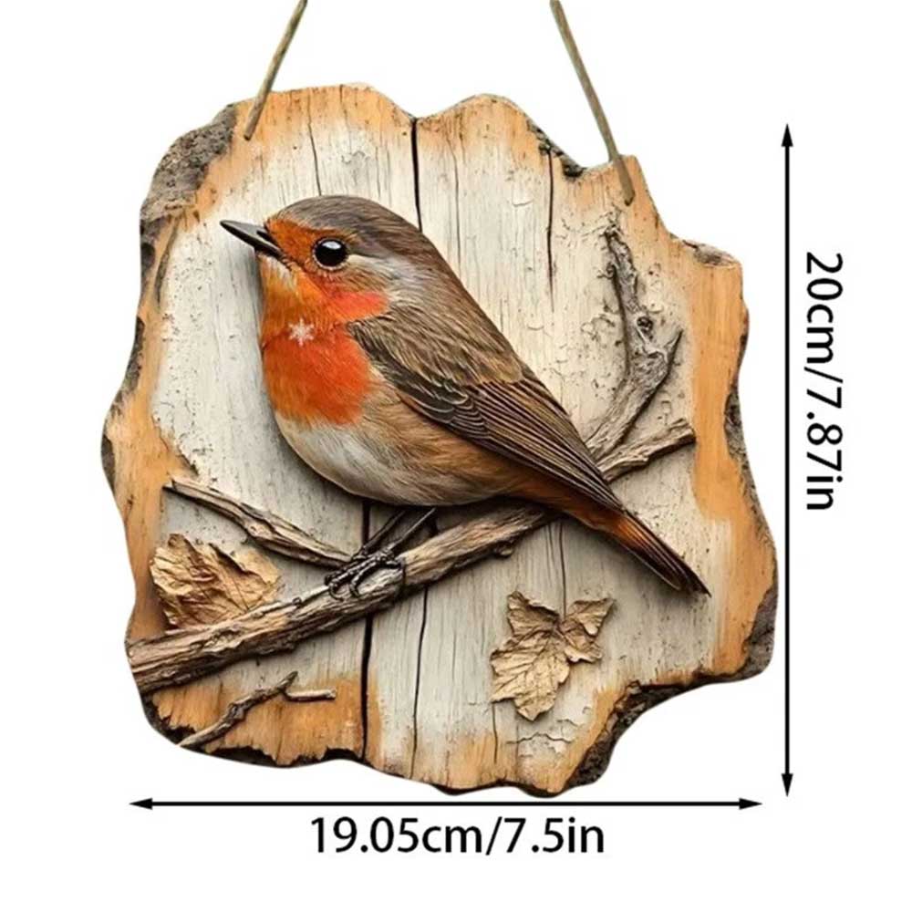 2D Wooden Robin Wall Plaque - 20x19cm Rustic Christmas Decor & Gift