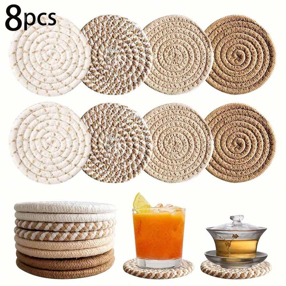 8-Piece Cup Coaster Set – Non-Woven Heat Resistant Mat with Non-Slip Iron Frame