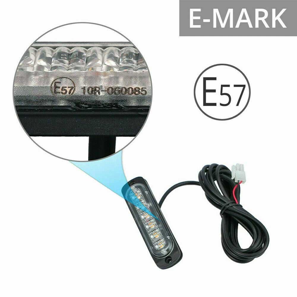 4x 6 LED Amber Strobe Light Bar - 12V Recovery Marker Beacon with 8 Flash Modes