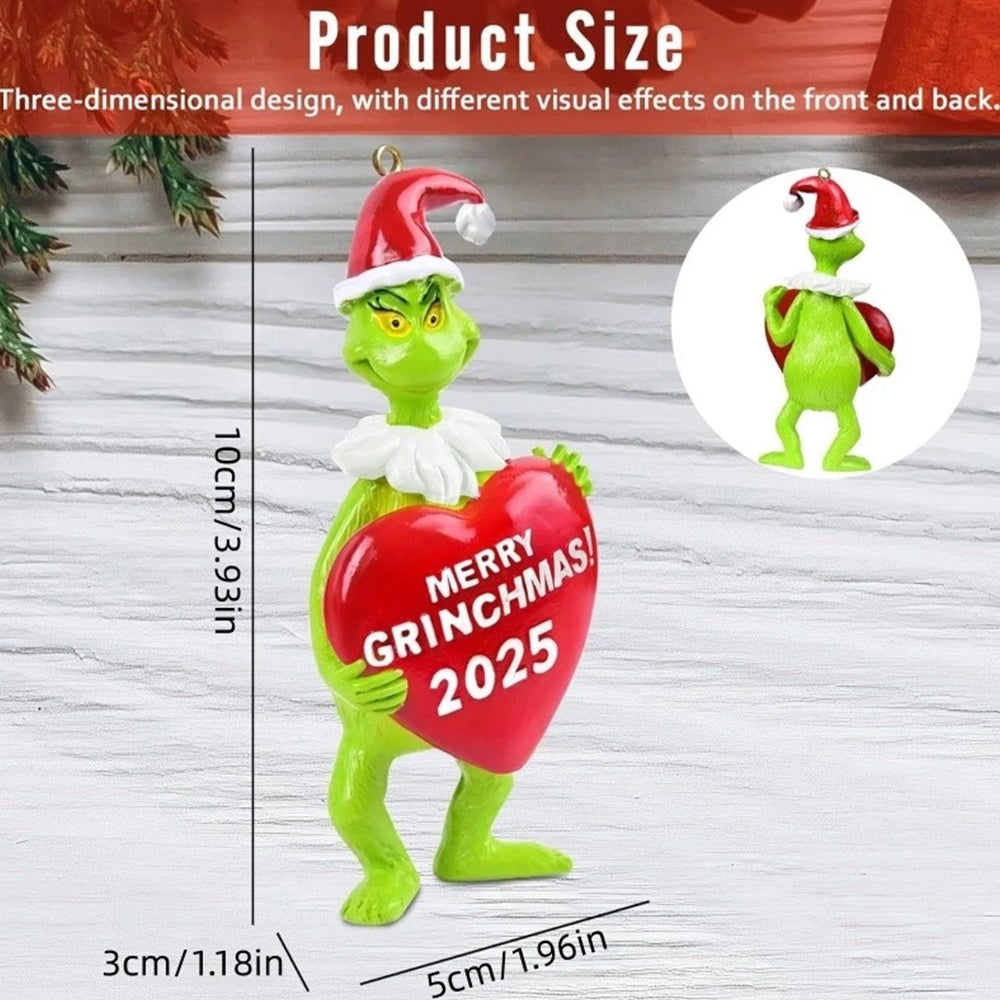2pcs Grinch Christmas Ornaments 2025  -3D Hanging Tree Decor with Red & Green Figure