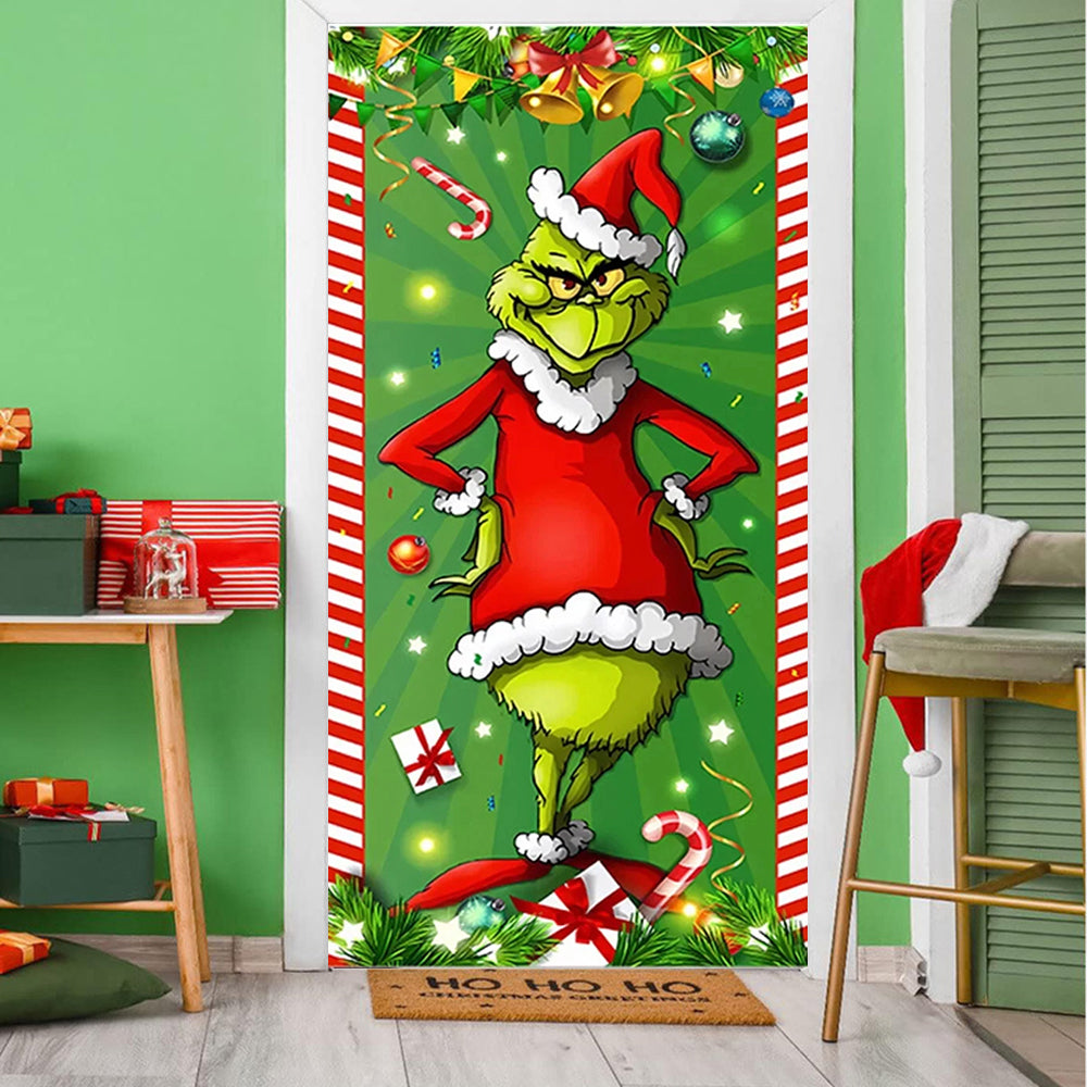 Christmas Porch Sign – Merry Grinchmas Door Banner for Holiday Decorations