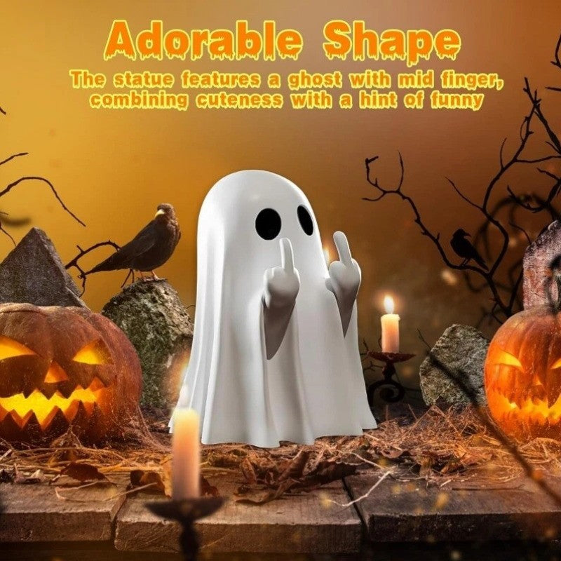 9CM Funny Middle Finger Ghost Statue | Halloween Resin Figurine for Home Decor