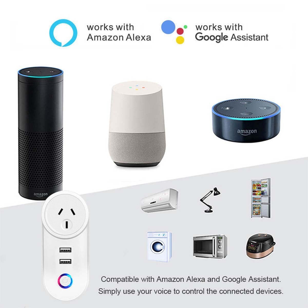 WiFi Dual Smart Home Socket – Outlet Adaptor with App Control for Alexa & Google