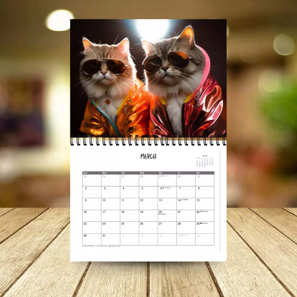 Stylish Cats Wall Calendar 2025, 12 Month Calendar, Hanging Calendar for Cat Love, Home Office Wall Calender
