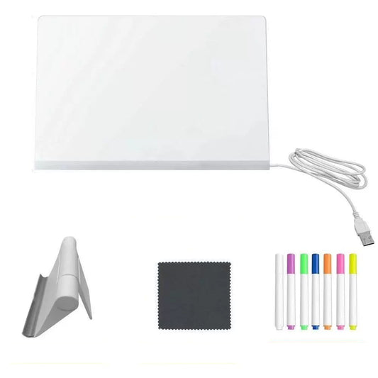 Light Up Message Board - 30x20cm Acrylic Rewritable Drawing Lamp with 7 Pens