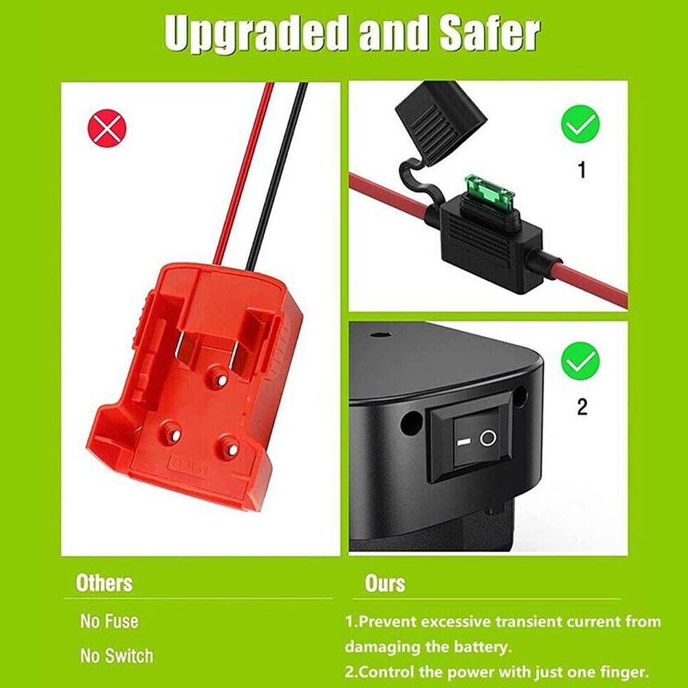 Battery Adapter With Fuse built-in switch for Milwaukee 18V To Dock Holder 12Awg