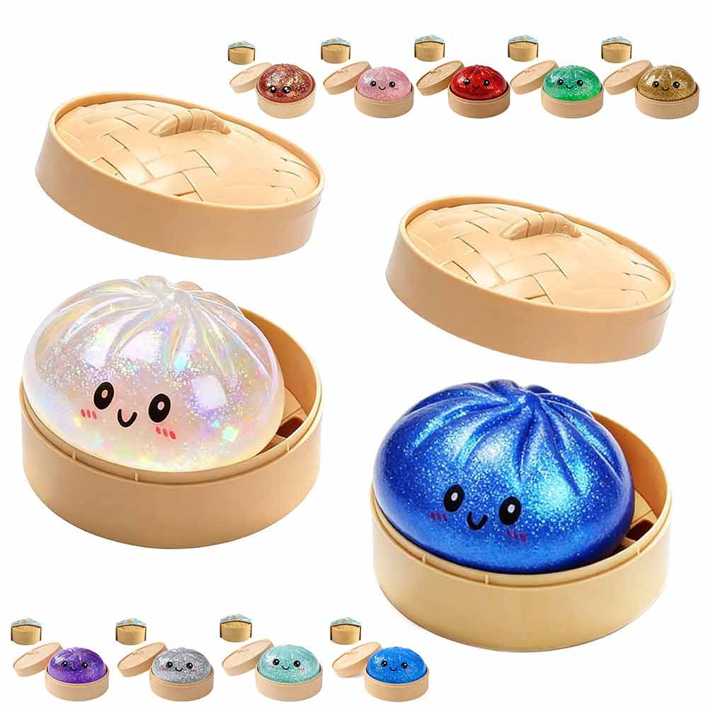 Squishy Stress Relief Toy 2-Pack – Slow Rebound Emoji Bun with Glitter, Sensory Fidget for ADHD & Anxiety