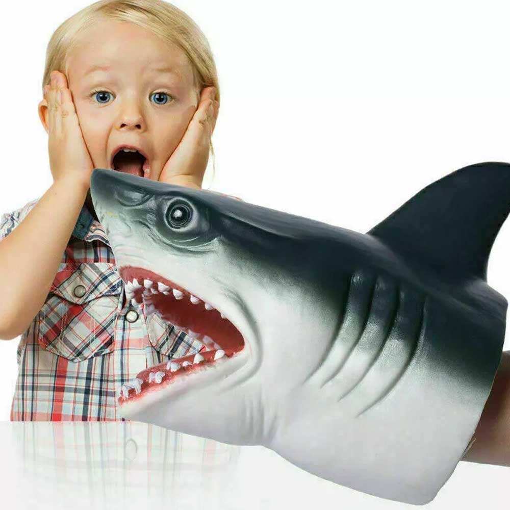 Shark Hand Puppet Handmade Stretchy Shark-Head Soft Animal Gloves Baby Kids Toys