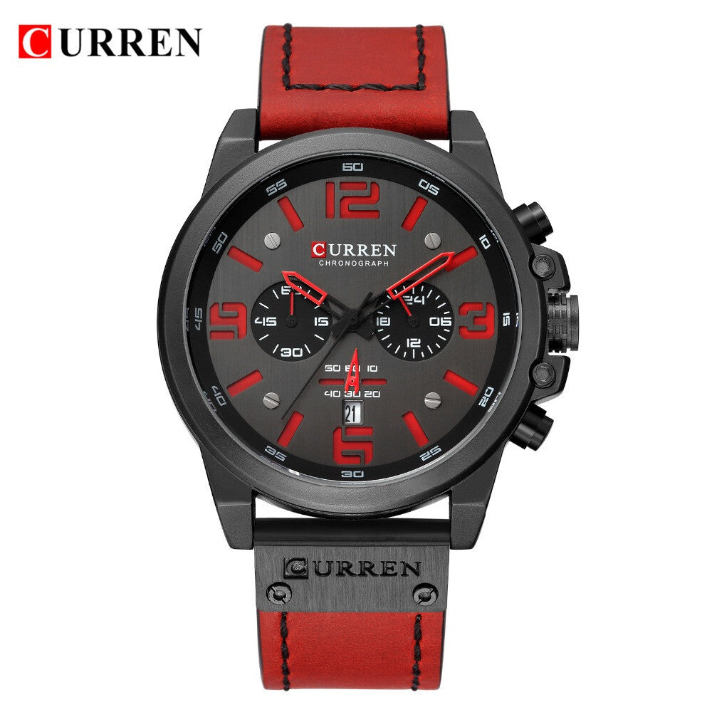 Men's Business Quartz Watch – Leather Chronograph Calendar 47mm Multifunction