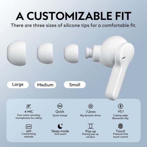 QCY T13 Wireless Bluetooth Earphone Headset Touch Control Earbuds Long Standby