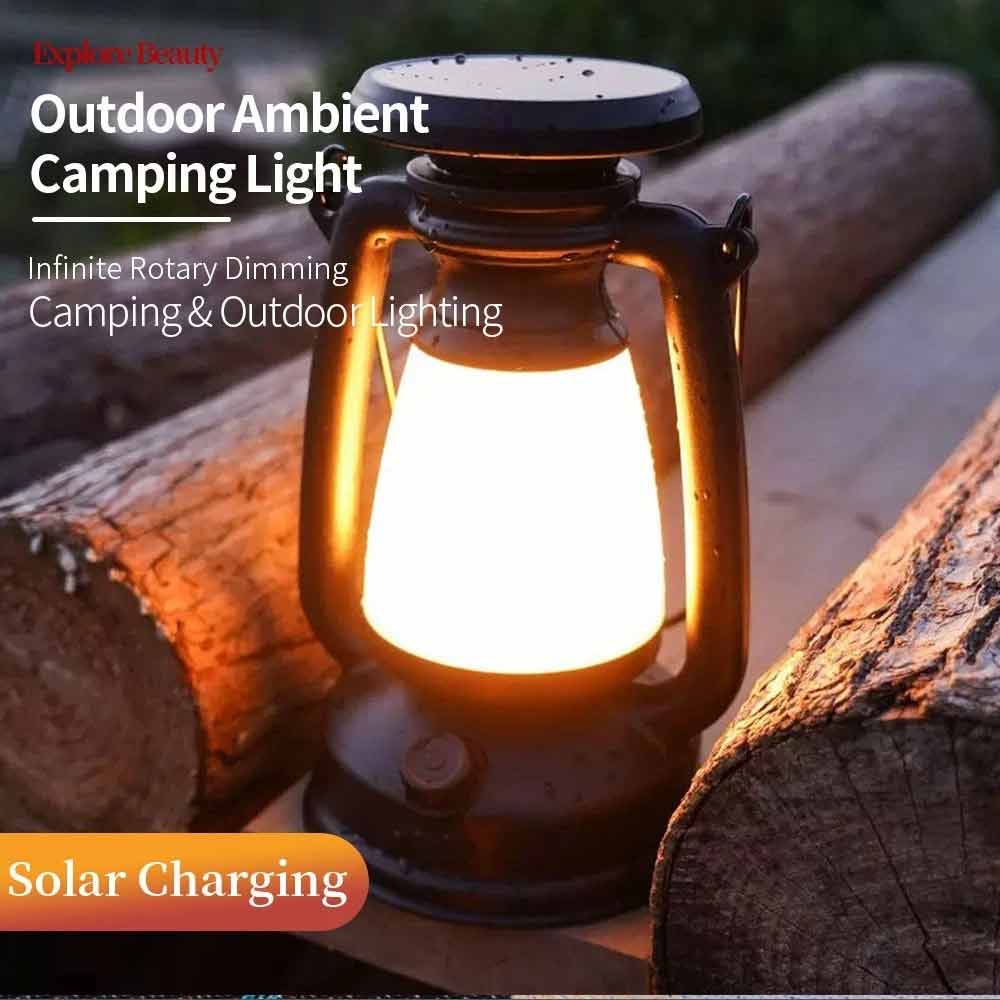 Solar Camping Lantern – USB Rechargeable LED Tent Light with Rotary Dimming