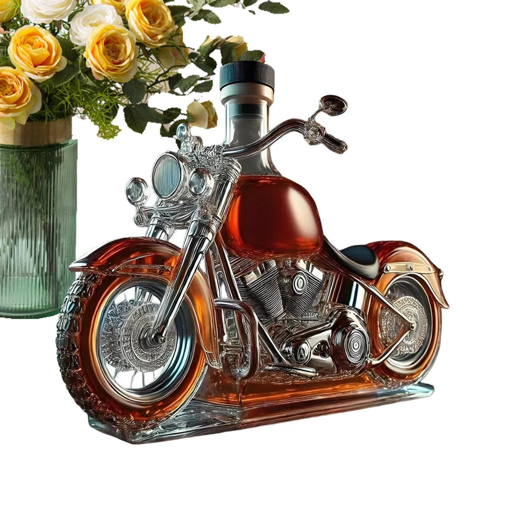 Motorcycle Whiskey Decanter - Vintage Glass Liquor Bottle with Unique Pourer