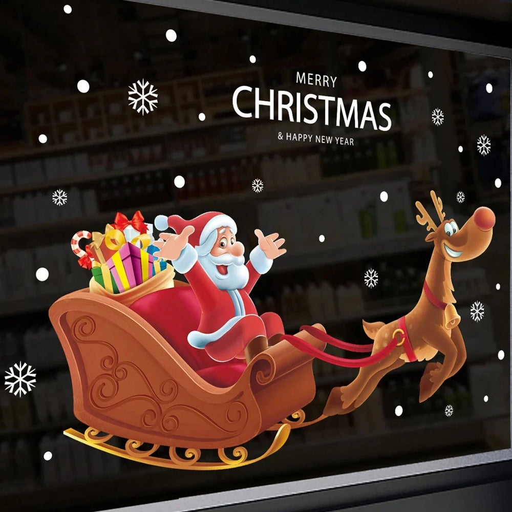Santa Claus Sleigh Wall & Window Sticker Vinyl Decal for Glass Door Christmas Decor