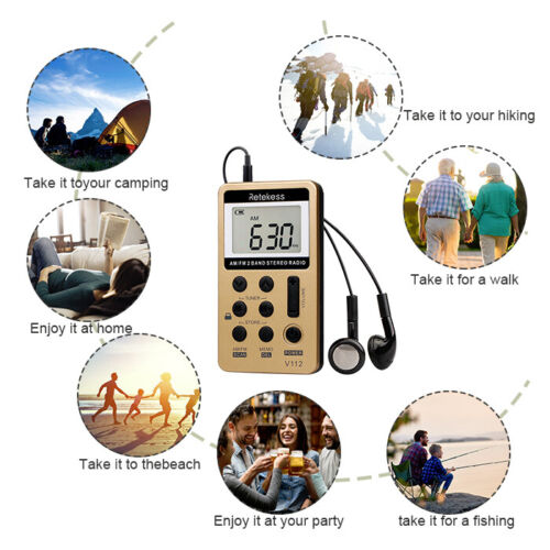 Retekess V112 Portable AM/FM Radio – Rechargeable Pocket Walkman with Earphone for Sports, Walking & Outdoor Use