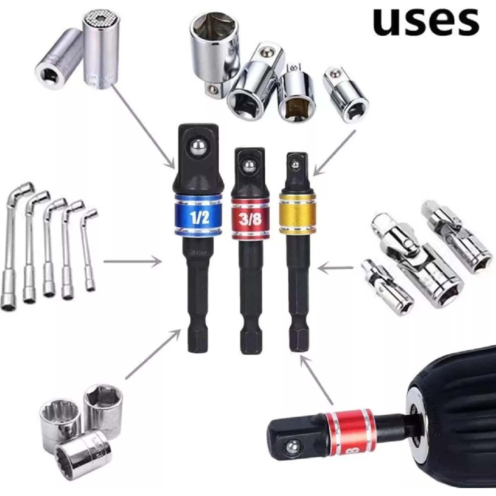 1/2" 1/4" 3/8"Impact Extension 3X Socket Adaptor Set Driver Hex Shank Drill Bits