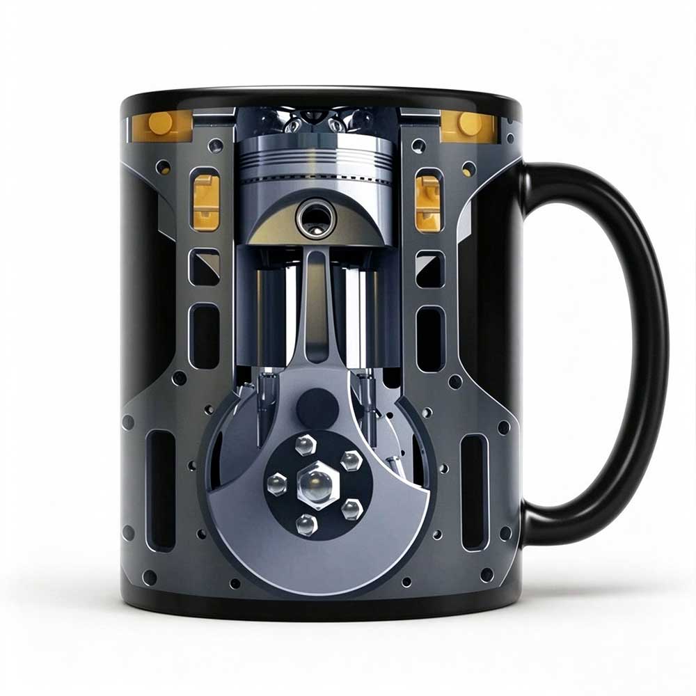 Ceramic Mechanic Mug 350ml – 3D Engine Piston Coffee Cup for Car Lovers