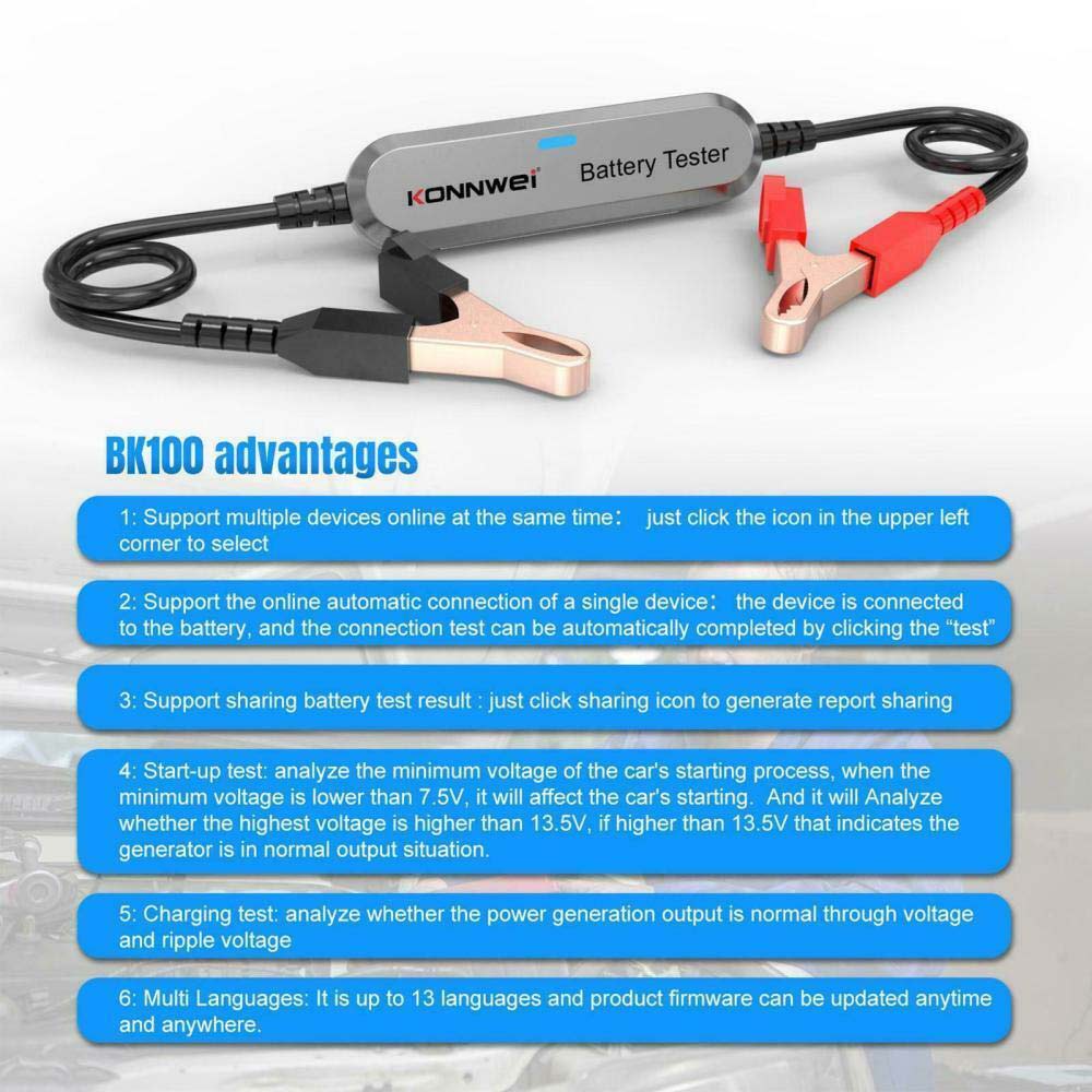 BK100 Digital 12V Car Battery Life Tester Load Test Analyzer Bluetooth Android