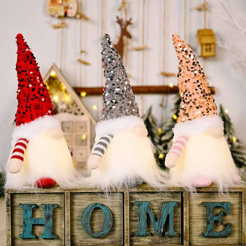 3 Pack Christmas Gnome Lights – Santa Gnomes with Bling Hats, Table Decor