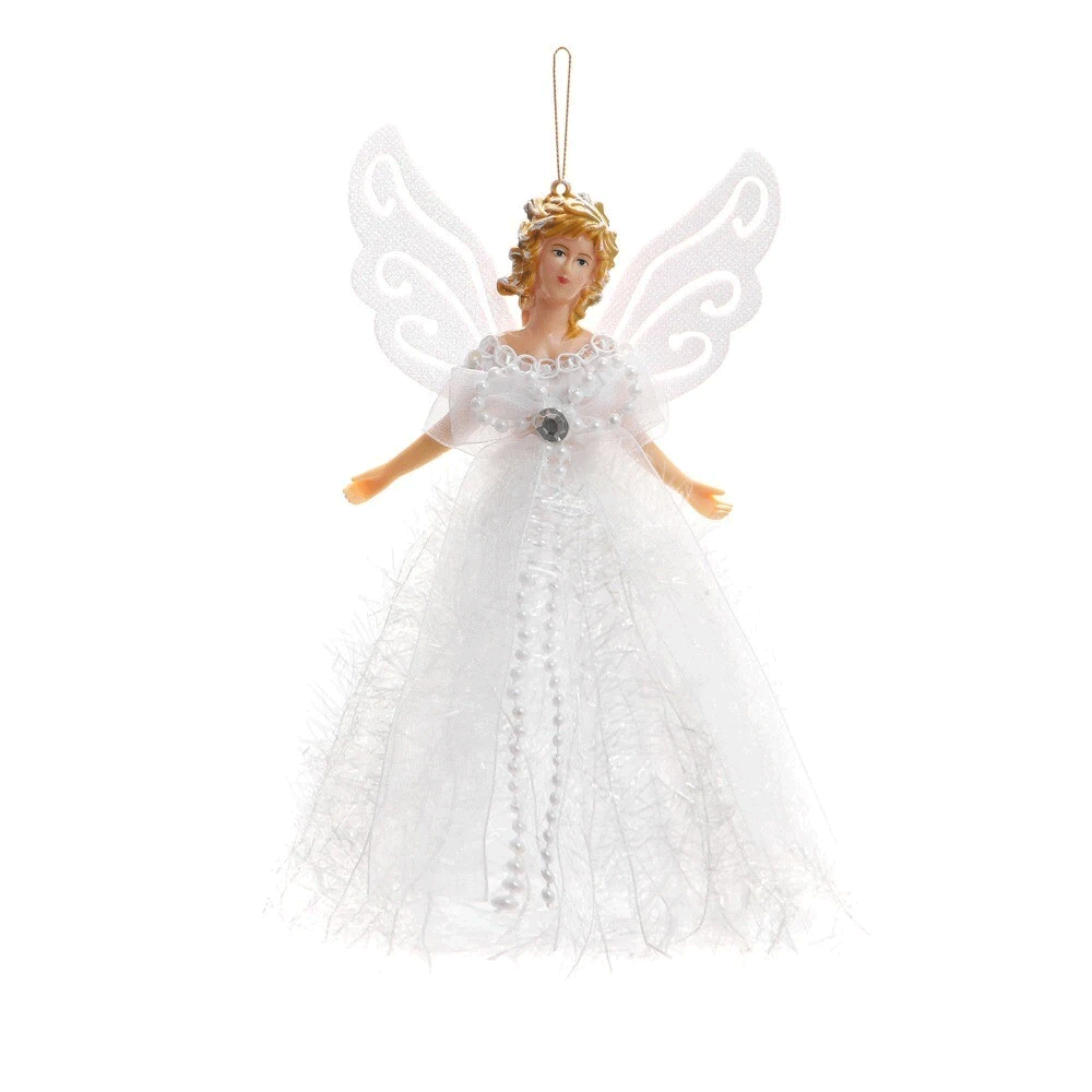 Christmas Tree Topper – White Angel Hanging Fairy, Festive Xmas Tree Ornament Decoration
