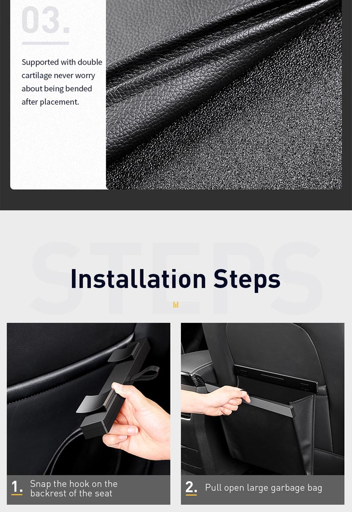Baseus PU Leather Car Trash Bag - Waterproof, Leakproof Waste Basket with Magnetic Closure