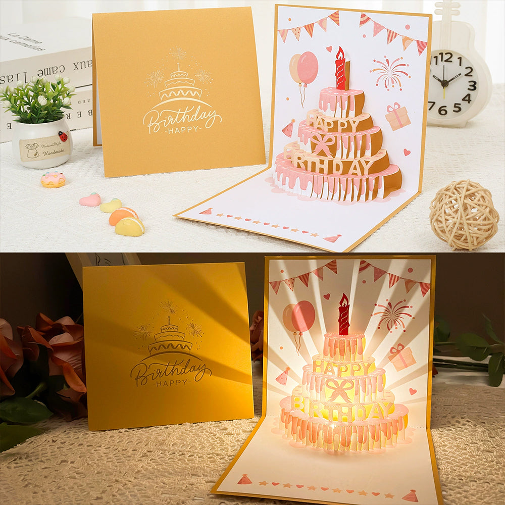 Auto Musical 3D Pop-Up Birthday Card – LED Light Up Cake with Voice Recorder & Fireworks