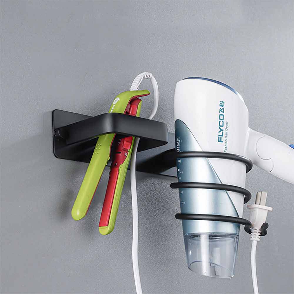 No punching Wall Mounted Hair Dryer Straightener Holder Shelf Stand Storage