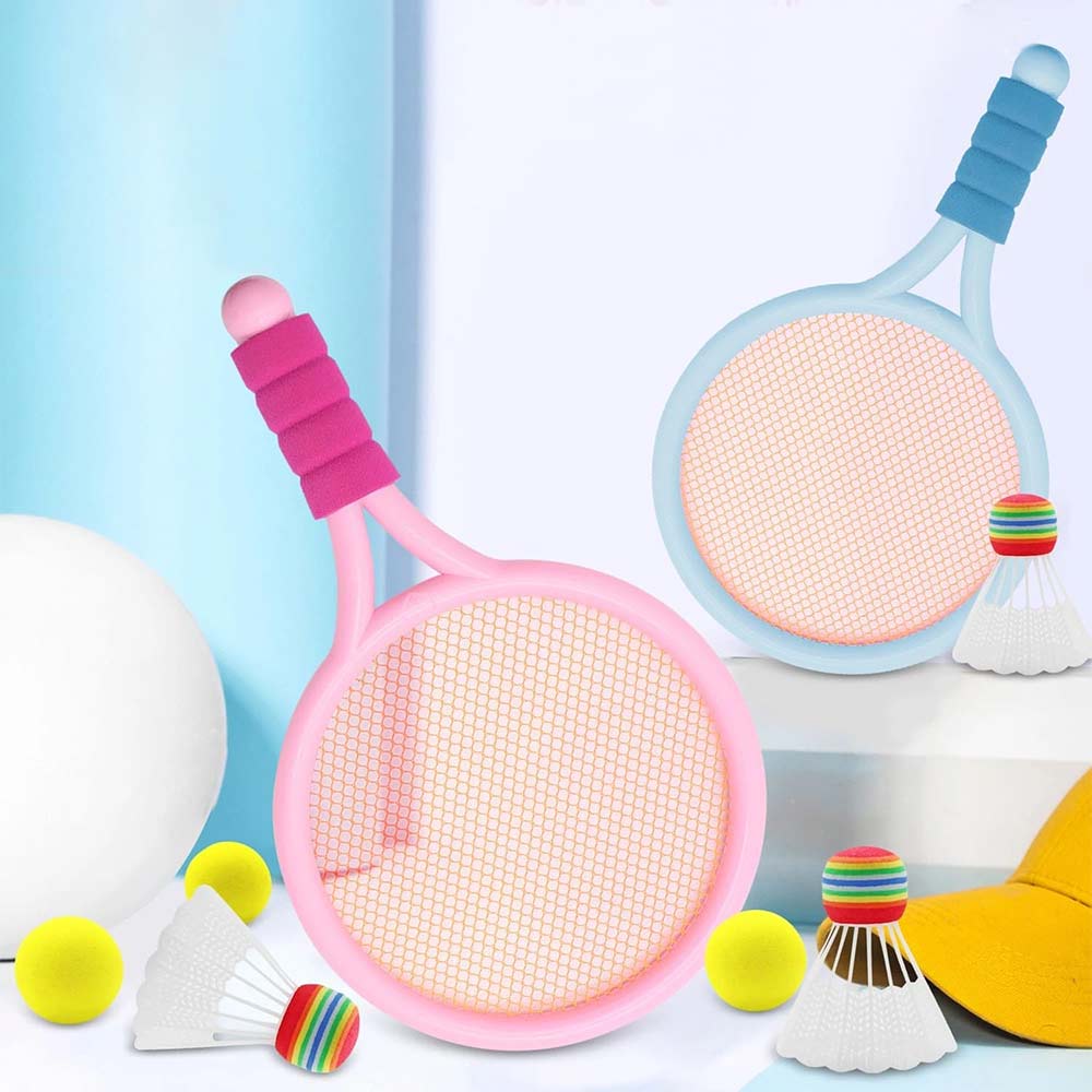 Tennis & Badminton Rackets Set of 2 for aged 3+- with 6 Balls, Random Colors