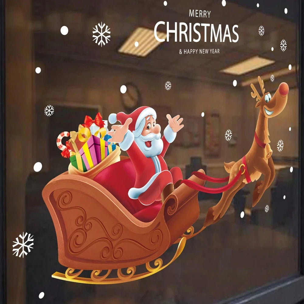 Santa Claus Sleigh Wall & Window Sticker Vinyl Decal for Glass Door Christmas Decor