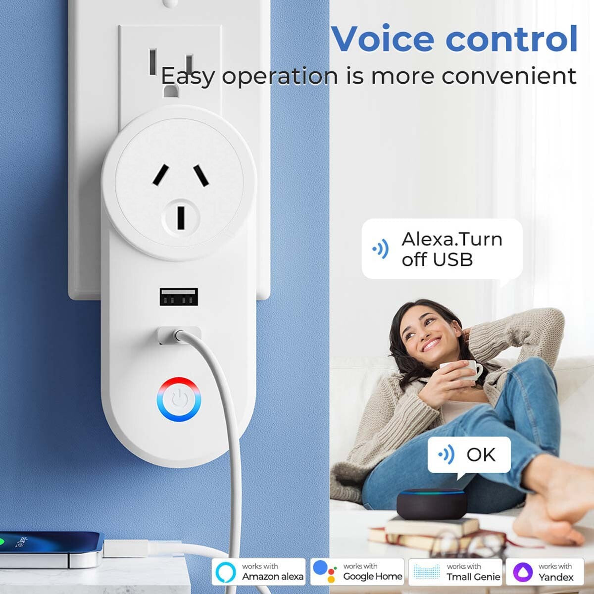 WiFi Dual Smart Home Socket – Outlet Adaptor with App Control for Alexa & Google