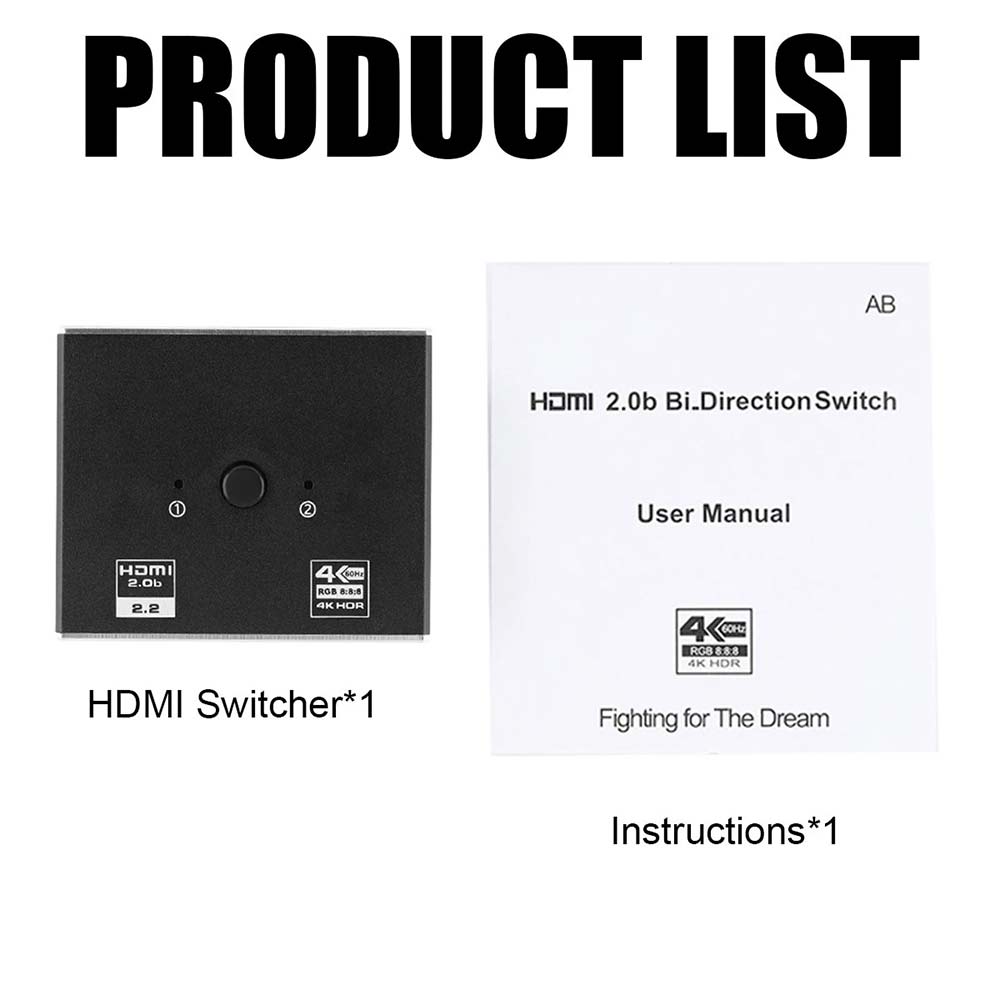 4K 60Hz HDMI 2.1 Splitter Switch - 1 in 2 Out or 2 Input 1 Output for HDTV PC