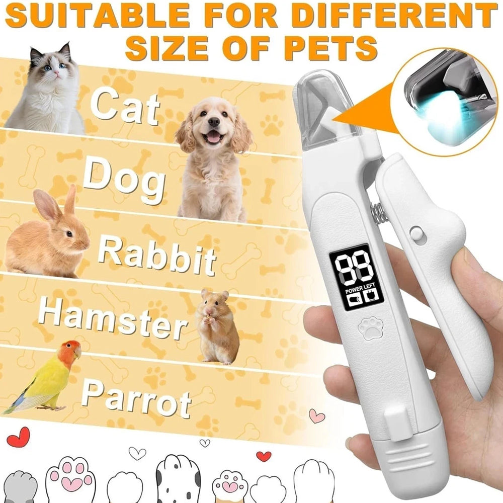 Pet Nail Clipper Grinder 3-in-1 – LED Dog Claw Trimmer, Quiet USB Rechargeable