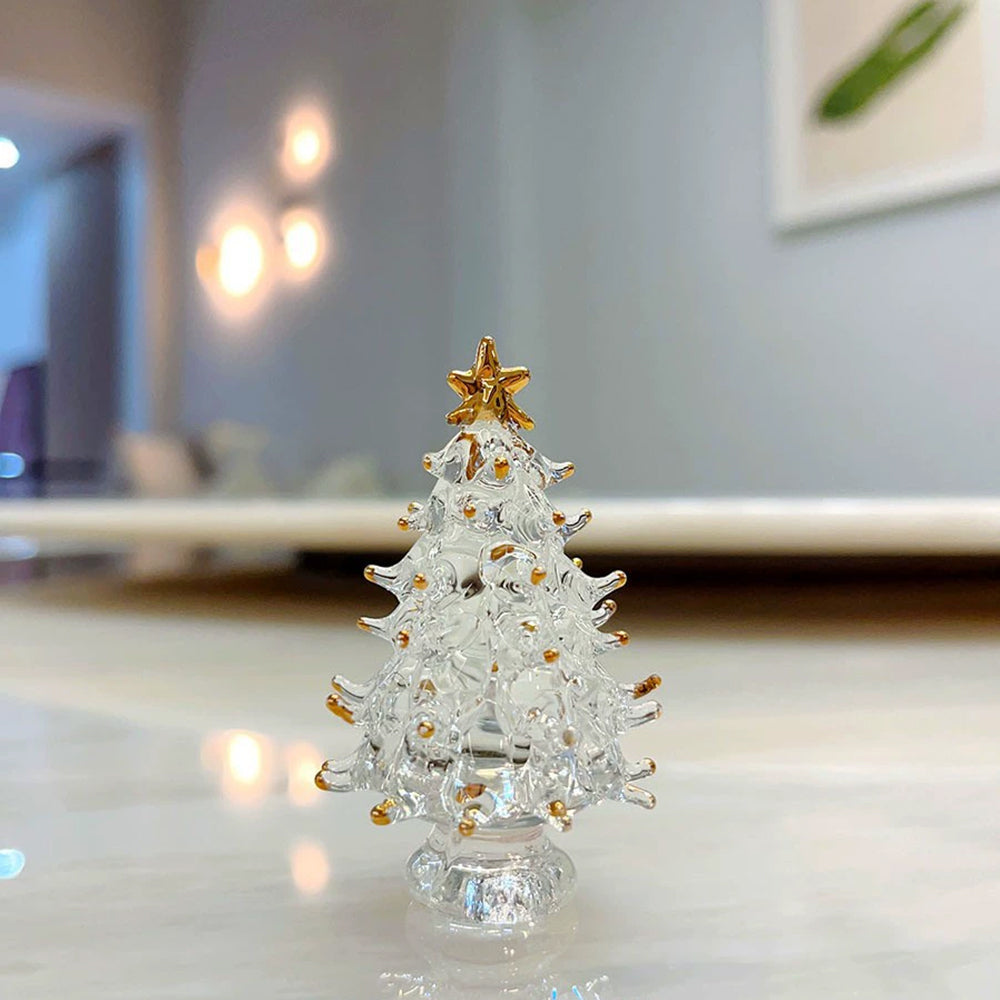 Elegant Crystal Tree Figurine with Display Cover 3D Glass Christmas Tree for Desk Decor & Gift